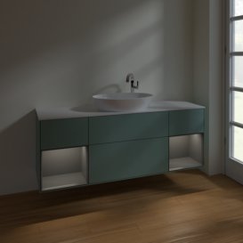 Тумба под раковину Villeroy & Boch Finion 160х50,1 см с подсветкой МДФ оливковый матовый лак/стекло белое матовое F981GKGM