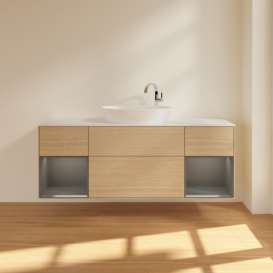 Тумба под раковину Villeroy & Boch Finion 160х50,1 см с подсветкой МДФ шпон дуба/стекло белое матовое F981GKPC