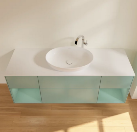 Тумба под раковину Villeroy & Boch Finion 160х50,1 см с подсветкой МДФ оливковый матовый лак/стекло белое матовое F981GMGM