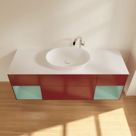 Тумба під раковину Villeroy & Boch Finion 160х50,1 см з підсвічуванням МДФ півонія матовий лак/скло біле матове F981GMHB