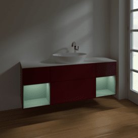 Тумба під раковину Villeroy & Boch Finion 160х50,1 см з підсвічуванням МДФ півонія матовий лак/скло біле матове F981GMHB