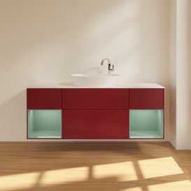 Тумба під раковину Villeroy & Boch Finion 160х50,1 см з підсвічуванням МДФ півонія матовий лак/скло біле матове F981GMHB