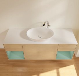 Тумба під раковину Villeroy & Boch Finion 160х50,1 см з підсвічуванням МДФ шпон дуба/скло біле матове F981GMPC