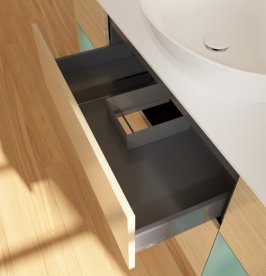 Тумба під раковину Villeroy & Boch Finion 160х50,1 см з підсвічуванням МДФ шпон дуба/скло біле матове F981GMPC