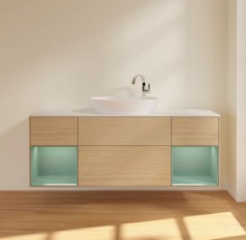 Тумба під раковину Villeroy & Boch Finion 160х50,1 см з підсвічуванням МДФ шпон дуба/скло біле матове F981GMPC