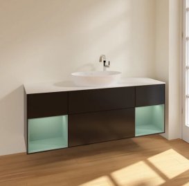 Тумба під раковину Villeroy & Boch Finion 160х50,1 см із підсвічуванням МДФ чорний матовий лак/скло біле матове F981GMPD