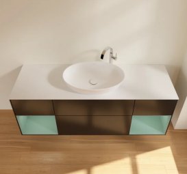 Тумба під раковину Villeroy & Boch Finion 160х50,1 см із підсвічуванням МДФ чорний матовий лак/скло біле матове F981GMPD