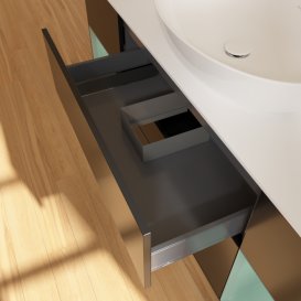 Тумба під раковину Villeroy & Boch Finion 160х50,1 см із підсвічуванням МДФ чорний матовий лак/скло біле матове F981GMPD