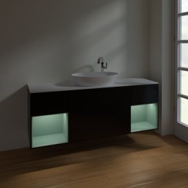 Тумба під раковину Villeroy & Boch Finion 160х50,1 см із підсвічуванням МДФ чорний матовий лак/скло біле матове F981GMPD