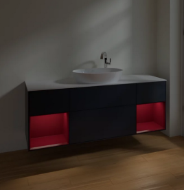 Тумба под раковину Villeroy & Boch Finion 160х50,1 см с подсветкой МДФ темно-синий матовый лак/стекло белое матовое F981HBHG