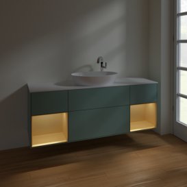 Тумба под раковину Villeroy & Boch Finion 160х50,1 см с подсветкой МДФ оливковый матовый лак/стекло белое матовое F981HFGM