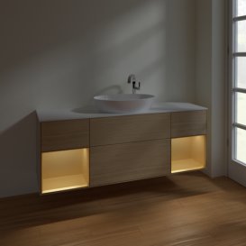 Тумба под раковину Villeroy & Boch Finion 160х50,1 см с подсветкой МДФ шпон дуба/стекло белое матовое F981HFPC