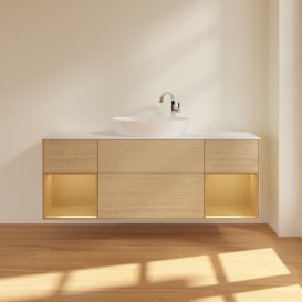 Тумба под раковину Villeroy & Boch Finion 160х50,1 см с подсветкой МДФ шпон дуба/стекло белое матовое F981HFPC