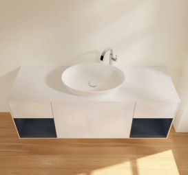 Тумба під раковину Villeroy & Boch Finion 160х50,1 см з підсвіткою МДФ білий глянцевий лак/скло біле матове F981HGGF