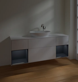 Тумба під раковину Villeroy & Boch Finion 160х50,1 см з підсвіткою МДФ білий глянцевий лак/скло біле матове F981HGGF