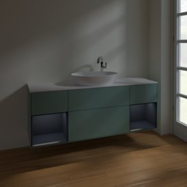 Тумба под раковину Villeroy & Boch Finion 160х50,1 см с подсветкой МДФ оливковый матовый лак/стекло белое матовое F981HGGM