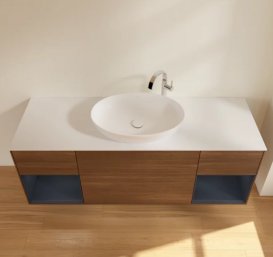 Тумба под раковину Villeroy & Boch Finion 160х50,1 см с подсветкой МДФ шпон грецкого ореха/стекло белое матовое F981HGGN