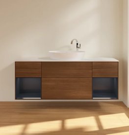 Тумба под раковину Villeroy & Boch Finion 160х50,1 см с подсветкой МДФ шпон грецкого ореха/стекло белое матовое F981HGGN