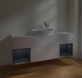 Тумба під раковину Villeroy & Boch Finion 160х50,1 см із підсвічуванням МДФ білий матовий лак/скло біле матове F981HGMT