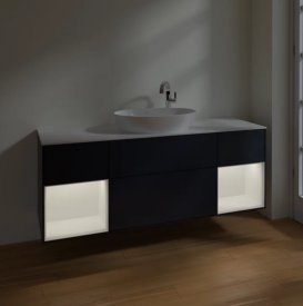 Тумба под раковину Villeroy & Boch Finion 160х50,1 см с подсветкой МДФ темно-синий матовый лак/стекло белое матовое F981MTHG