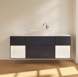 Тумба под раковину Villeroy & Boch Finion 160х50,1 см с подсветкой МДФ темно-синий матовый лак/стекло белое матовое F981MTHG
