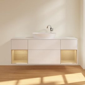 Тумба под раковину Villeroy & Boch Finion 160х50,1 см с подсветкой МДФ глянцевый белый лак/стекло белое матовое F981PCGF
