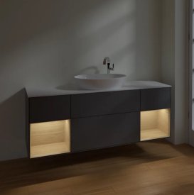 Тумба под раковину Villeroy & Boch Finion 160х50,1 см с подсветкой МДФ антрацит матовый лак/стекло белое матовое F981PCGK