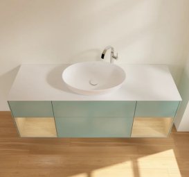 Тумба под раковину Villeroy & Boch Finion 160х50,1 см с подсветкой МДФ оливковый матовый лак/стекло белое матовое F981PCGM