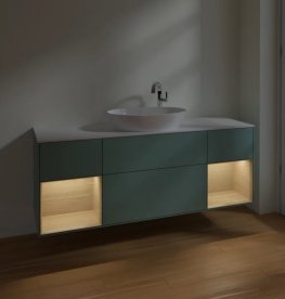 Тумба под раковину Villeroy & Boch Finion 160х50,1 см с подсветкой МДФ оливковый матовый лак/стекло белое матовое F981PCGM