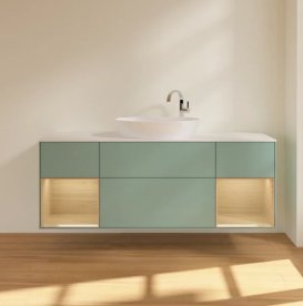 Тумба под раковину Villeroy & Boch Finion 160х50,1 см с подсветкой МДФ оливковый матовый лак/стекло белое матовое F981PCGM