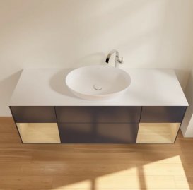 Тумба под раковину Villeroy & Boch Finion 160х50,1 см с подсветкой МДФ темно-синий матовый лак/стекло белое матовое F981PCHG