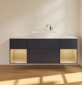 Тумба под раковину Villeroy & Boch Finion 160х50,1 см с подсветкой МДФ темно-синий матовый лак/стекло белое матовое F981PCHG