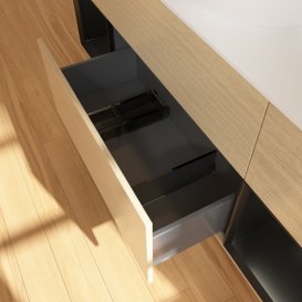 Тумба під раковину Villeroy & Boch Finion 160х50,1 см з підсвічуванням МДФ шпон дуба/скло біле матове F981PDPC