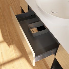 Тумба під раковину Villeroy & Boch Finion 160х50,1 см з підсвічуванням МДФ шпон дуба/скло біле матове F981PDPC