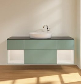 Тумба под раковину Villeroy & Boch Finion 160х50,1 см с подсветкой МДФ оливковый матовый лак/стекло черное матовое F982GFGM