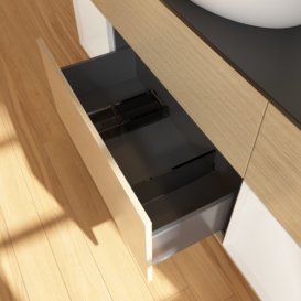 Тумба под раковину Villeroy & Boch Finion 160х50,1 см с подсветкой МДФ шпон дуба/стекло черное матовое F982GFPC