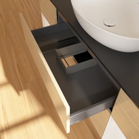 Тумба под раковину Villeroy & Boch Finion 160х50,1 см с подсветкой МДФ шпон дуба/стекло черное матовое F982GFPC