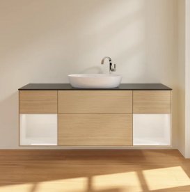 Тумба под раковину Villeroy & Boch Finion 160х50,1 см с подсветкой МДФ шпон дуба/стекло черное матовое F982GFPC