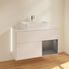 Тумба під раковину Villeroy & Boch Finion 100х50,1 см із підсвічуванням МДФ білий глянсовий лак/антрацит матовий/скло біле матове G121GKGF