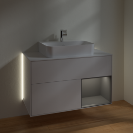 Тумба під раковину Villeroy & Boch Finion 100х50,1 см із підсвічуванням МДФ білий глянсовий лак/антрацит матовий/скло біле матове G121GKGF