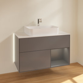 Тумба під раковину Villeroy & Boch Finion 100х50,1 см із підсвічуванням МДФ антрацитовий матовий лак/антрацитовий матовий/скло біле матове G121GKGK