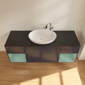 Тумба под раковину Villeroy & Boch Finion 160х50,1 см с подсветкой МДФ темно-синий матовый лак/стекло черное матовое F982GMHG