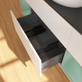 Тумба под раковину Villeroy & Boch Finion 160х50,1 см с подсветкой МДФ белый матовый лак/стекло черное матовое F982GMMT