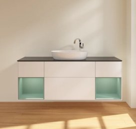 Тумба под раковину Villeroy & Boch Finion 160х50,1 см с подсветкой МДФ белый матовый лак/стекло черное матовое F982GMMT