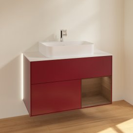 Тумба под раковину Villeroy & Boch Finion 100х50,1 см с подсветкой МДФ пион матовый лак/шпон грецкого ореха/стекло белое матовое G121GNHB