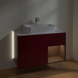 Тумба под раковину Villeroy & Boch Finion 100х50,1 см с подсветкой МДФ пион матовый лак/шпон грецкого ореха/стекло белое матовое G121GNHB