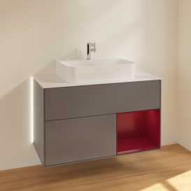 Тумба під раковину Villeroy & Boch Finion 100х50,1 см з підсвічуванням МДФ антрацитовий матовий лак/піон матовий/скло біле матове G121HBGK