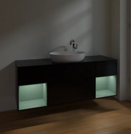 Тумба під раковину Villeroy & Boch Finion 160х50,1 см із підсвічуванням МДФ чорний матовий лак/скло чорне матове F982GMPD