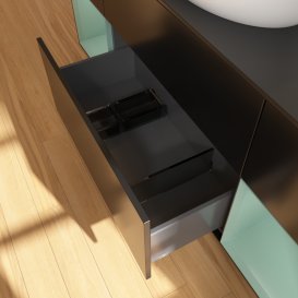 Тумба під раковину Villeroy & Boch Finion 160х50,1 см із підсвічуванням МДФ чорний матовий лак/скло чорне матове F982GMPD