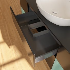 Тумба під раковину Villeroy & Boch Finion 160х50,1 см із підсвічуванням МДФ чорний матовий лак/скло чорне матове F982GMPD